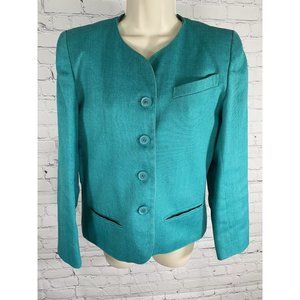 Vintage Jay Jacobs Teal Linen Blend 4 Button Jacket Blazer Pockets Womens 10